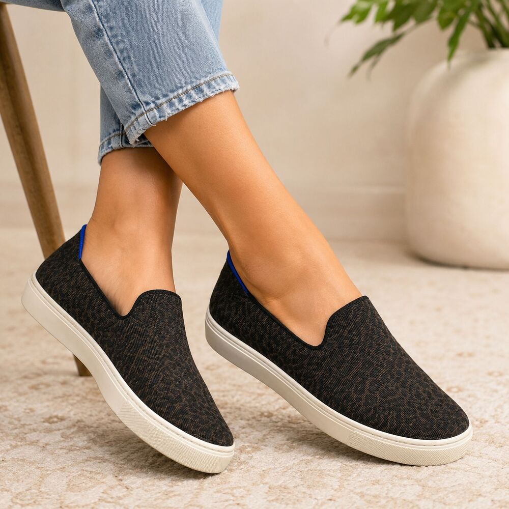 Rothy's The Sneaker Womens 7.5 Espresso Spot Black Brown Knit Slip On Shoes